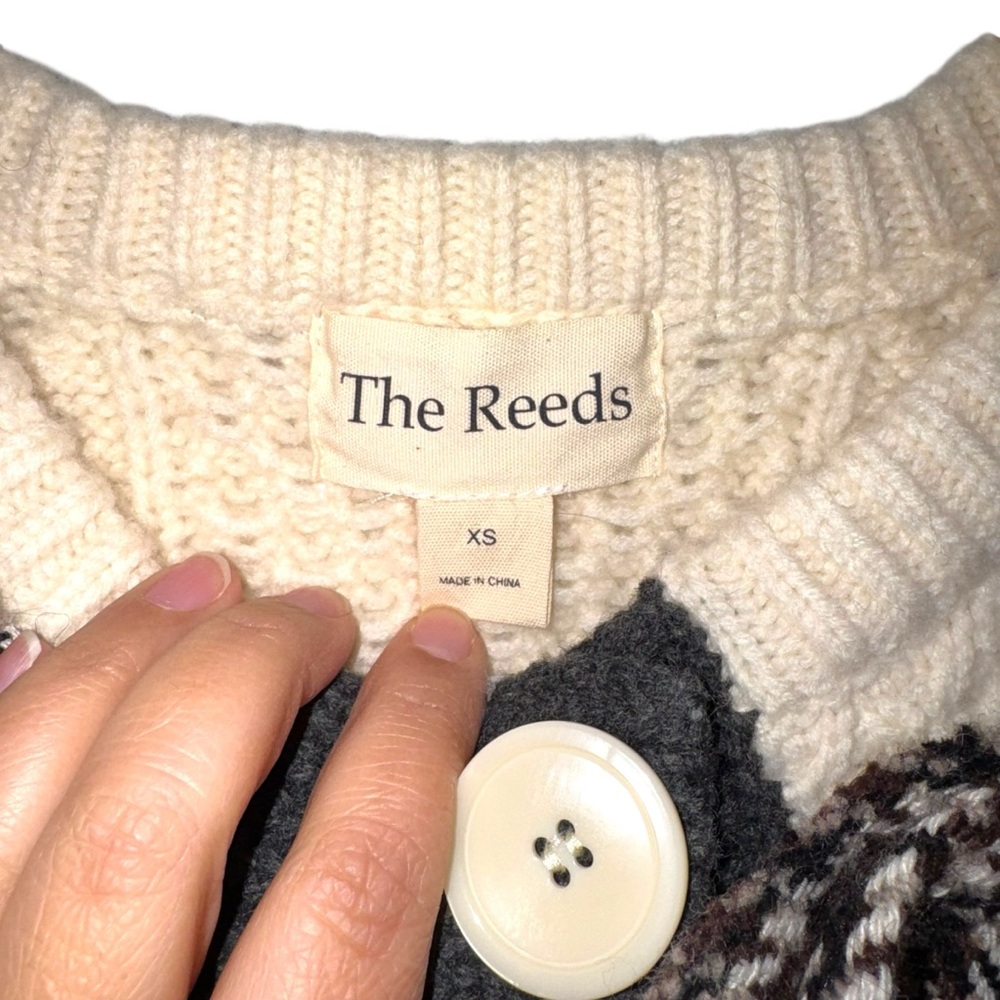 Anthropologie The Reeds Ivory and Black Cable Knit Wool Cardigan size XS - Picture 7 of 8